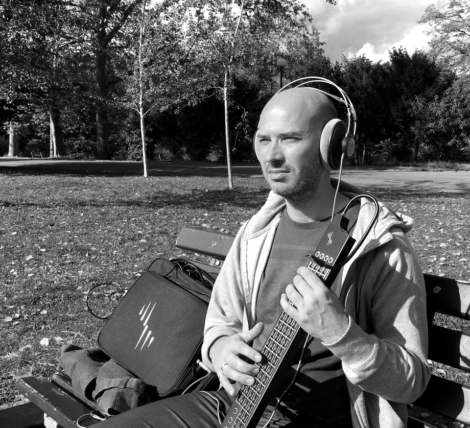 Kai plays the Eigenharp in a park